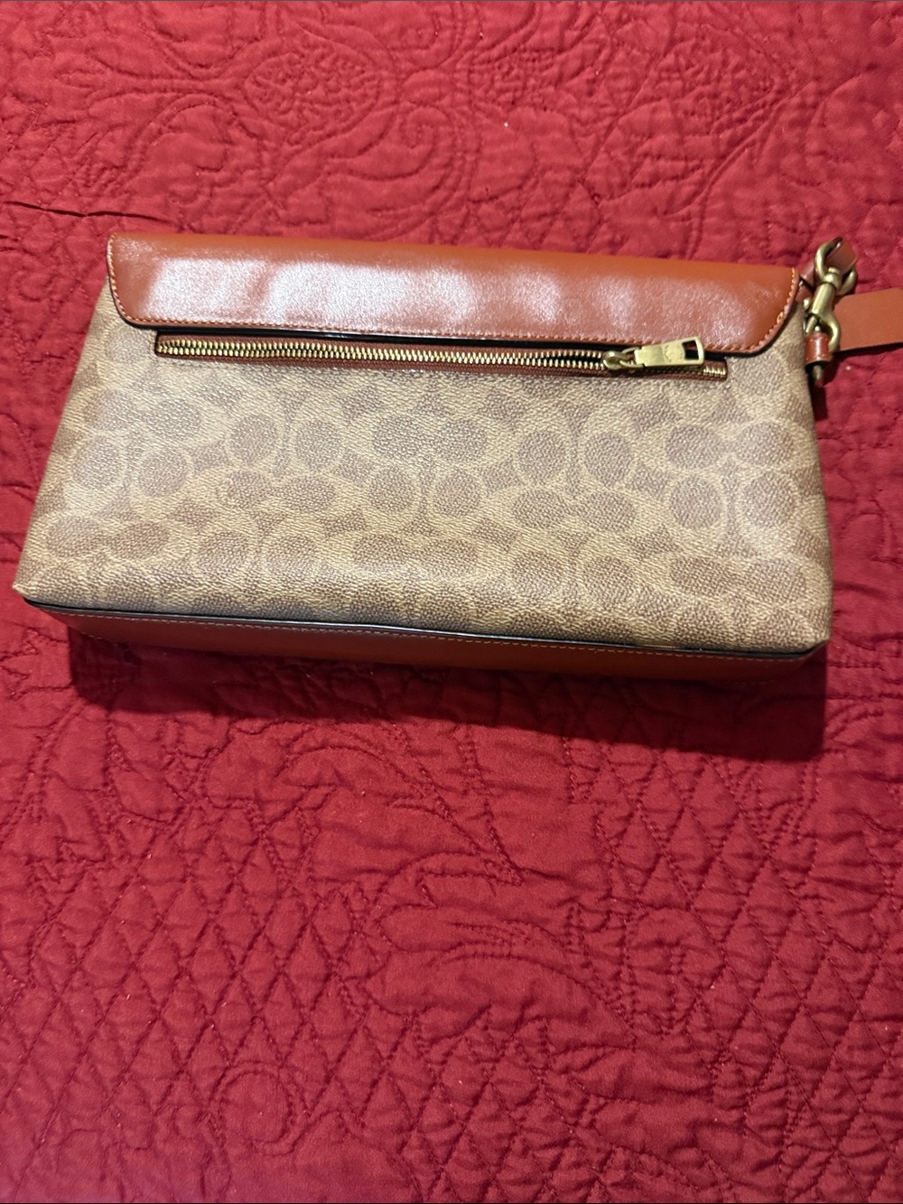 Coach Brown Leather & Signature Canvas Wristlet Clutch - Picture 3 of 15